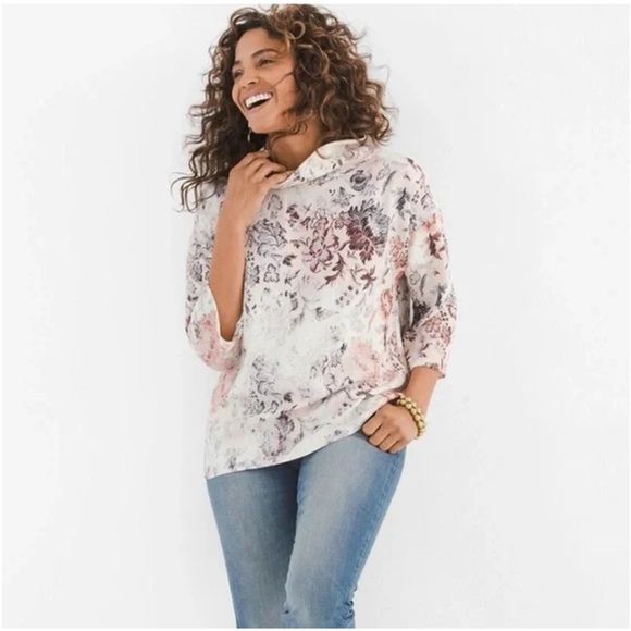 Chico's Tops - CHICOS NWT Parisian Floral 3/4 Sleeve Mock Neck Top 1 (M/8)